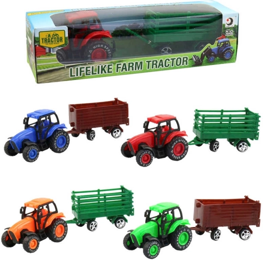 Trattore agricolo con rimorchio 9 cm in scatola - 1 pezzo