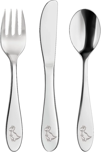 Posate per bambini in acciaio inox Dino – set da 3 pz