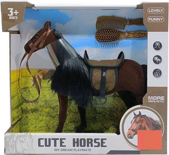 Cavallino marrone con criniera nera e accessori per pettinare