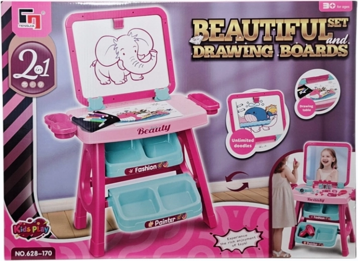 Toeletta cosmetica per bambini 2 in 1 con lavagna da disegno