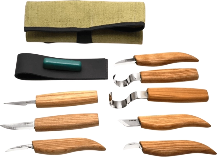 BeaverCraft set di 8 coltelli per intaglio del legno in rotolo con accessori
