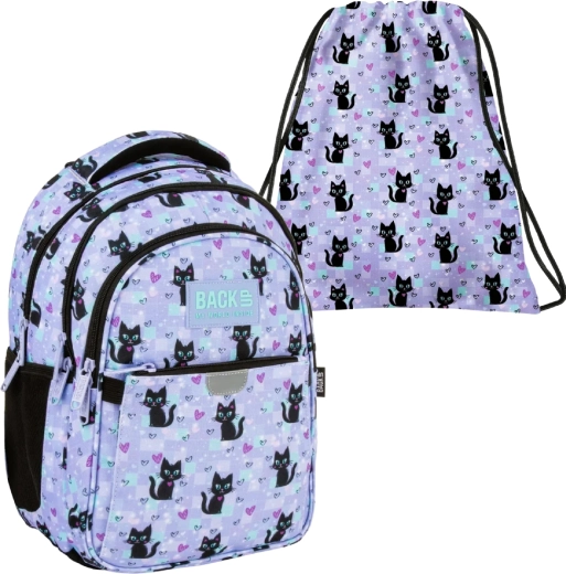 Set scolastico convenienza BackUP Magic Cats 2in1 – zaino e sacca