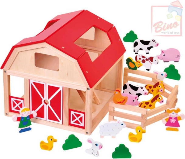 Bino fattoria in legno con animali – set di gioco