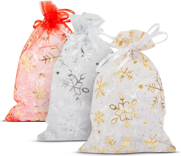 Sacchetto regalo in organza con fiocchi di neve 10 × 15 cm - 1 pezzo
