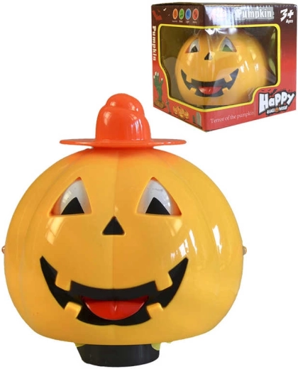 Zucca di Halloween gialla con luce e suono, 13 cm