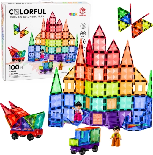 Mattoncini magnetici da costruzione 3D – pannelli colorati STEM 100 pezzi