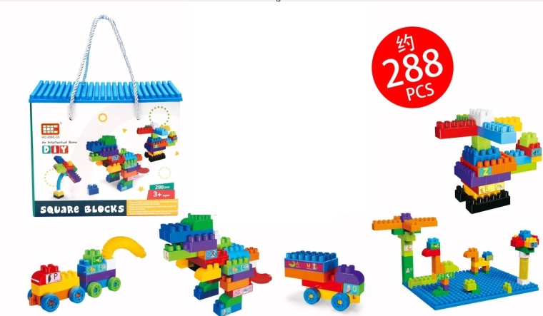 Mattoncini da costruzione colorati 288 pezzi
