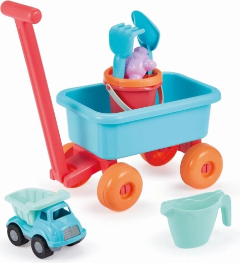 Carrellino con annaffiatoio e set da sabbia per bambini