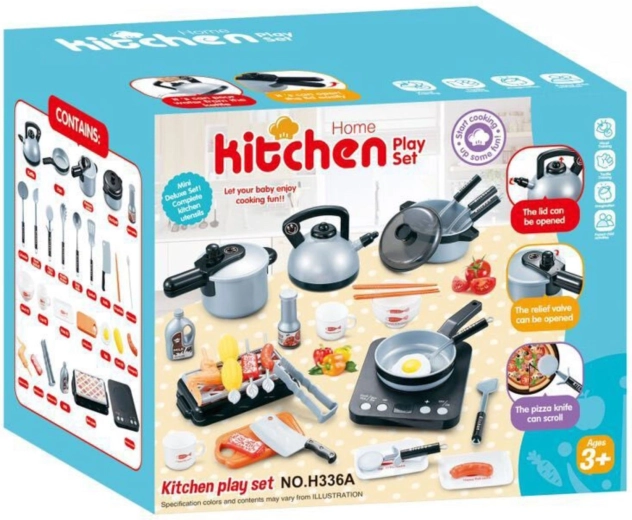 Set da cucina per bambini con fornello a induzione e accessori 36 pezzi argento