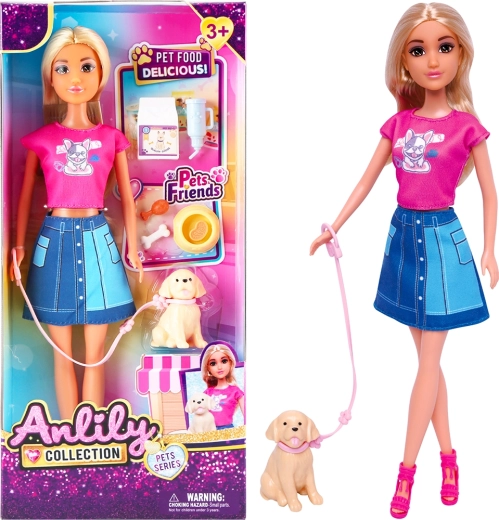 Bambola con cagnolino al guinzaglio