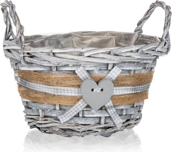 Cestino rotondo in vimini con manici GRIS 19 × 11 cm