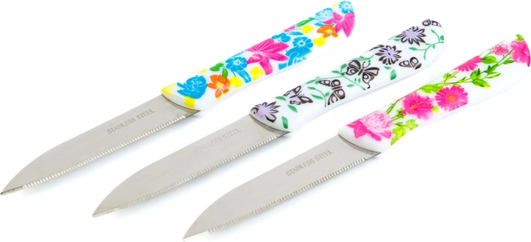 Set di coltelli spelucchini con motivo floreale, 3 pezzi