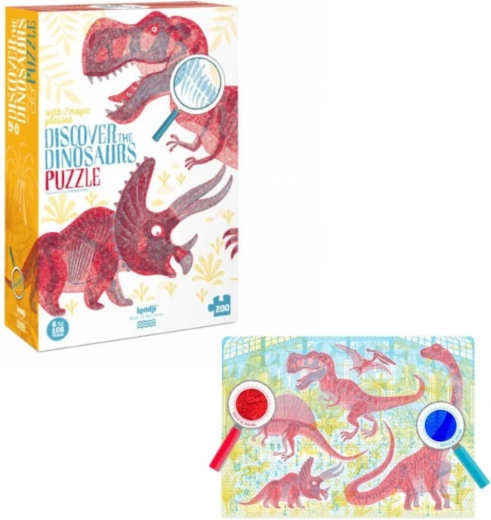 Puzzle educativo Scopri i dinosauri Londji, 200 pezzi con lenti d'ingrandimento