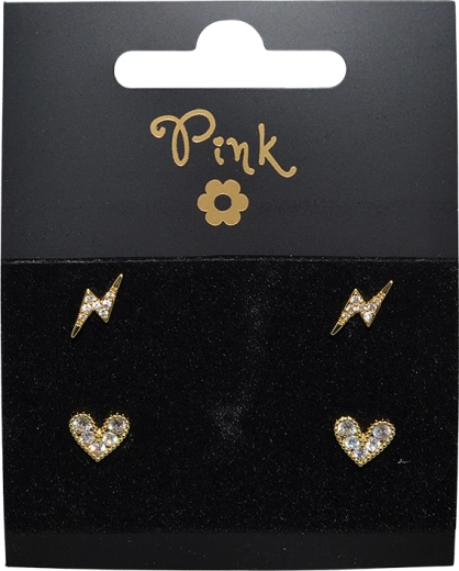 Set di orecchini placcati con cuore e fulmine, 4 pezzi