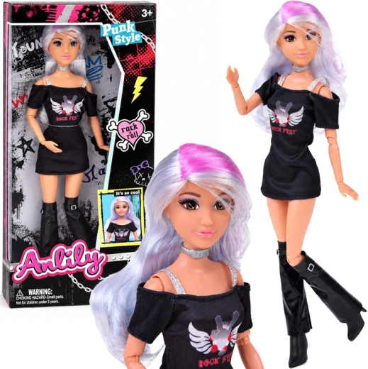 Bambola punk rock Anlily con capelli argentati