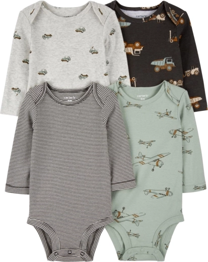 Body per neonati a maniche lunghe Carter’s, righe verdi Aereo, 4 pz, tg. 56