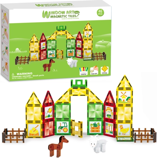 Set di costruzioni magnetiche fattoria con pittura 46 pz