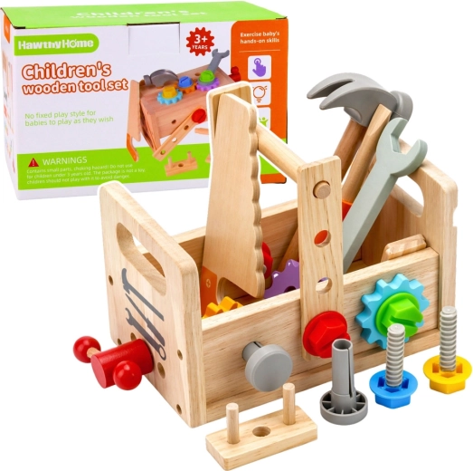 Cassetta degli attrezzi in legno per bambini con ingranaggi