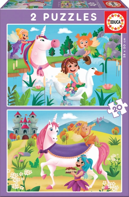 Puzzle EDUCA Unicorni e fate 2×20 pezzi