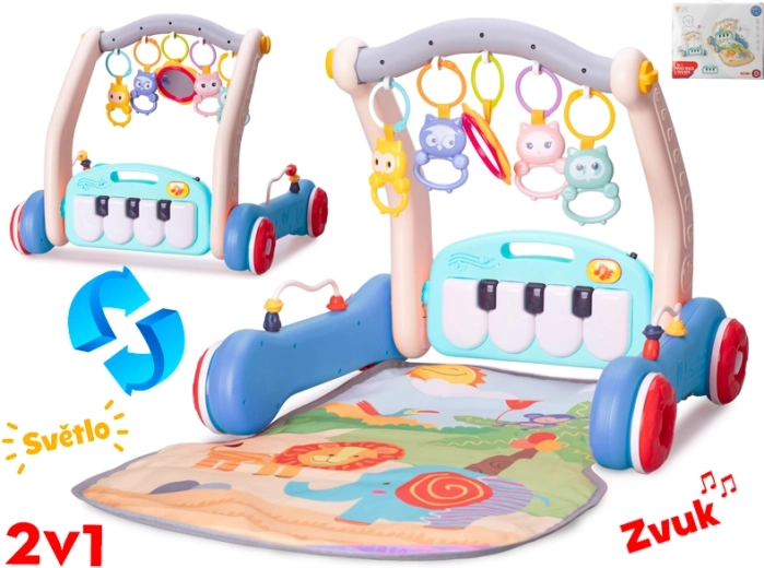 Girello e tappetino gioco 2 in 1 per bebè con pianolino musicale