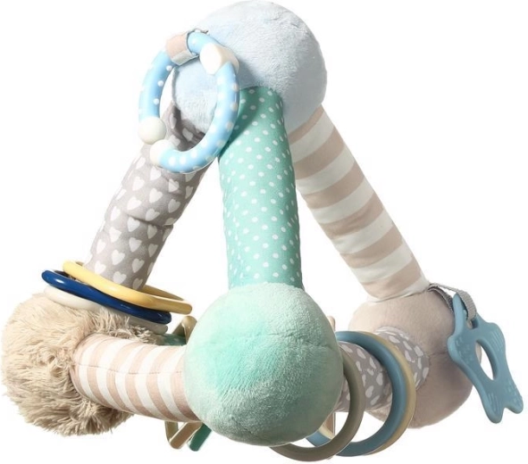 BabyOno piramide educativa in peluche con massaggiagengive su anello a C, menta, 3m+