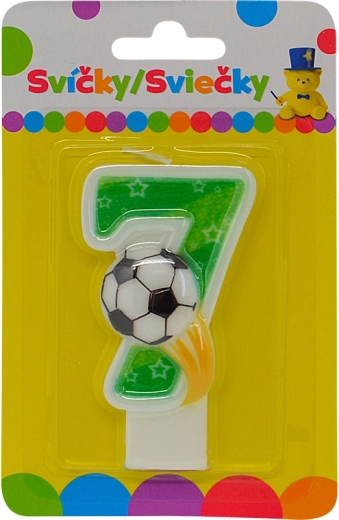 Candela di compleanno numero 7 con pallone da calcio