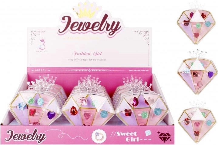 Set di anellini per bambini in scatolina a diamante