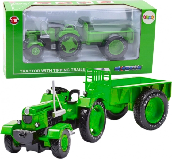 Trattore in metallo verde con rimorchio 1:18