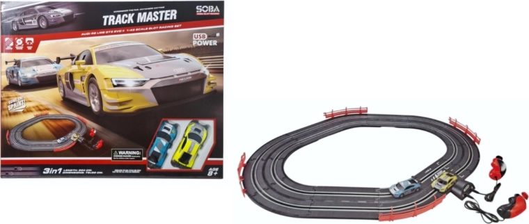 Pista automobilistica da corsa con telecomandi e alimentazione USB