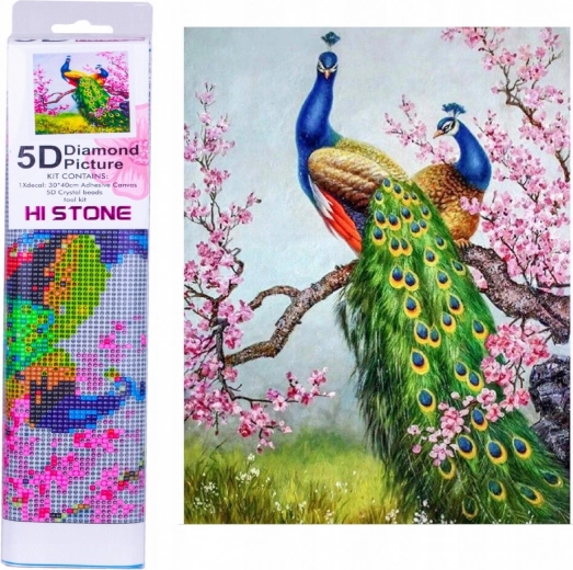 Pittura diamantata – pavoni 30 × 40 cm