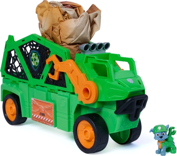 Paw Patrol Dino Rescue veicolo Megasaurus con dinosauro gonfiabile e personaggio di Rocky