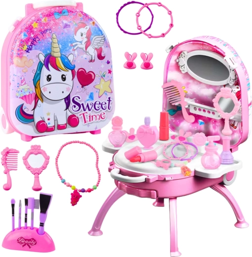 Toeletta per bambini 2in1 in valigetta con accessori UNICORN Sweet Time – rosa