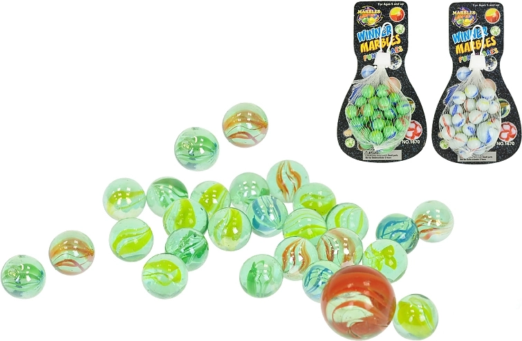 Set di biglie di vetro 25 pz – trasparenti, verdi e bianche