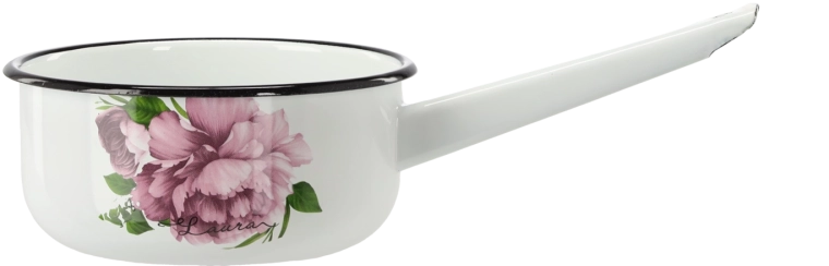 Casseruola smaltata con manico 1,5 l 16 cm bianca Peonia Laura