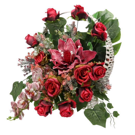 Composizione floreale decorativa in cestino di vimini a forma di cuore nr. 9