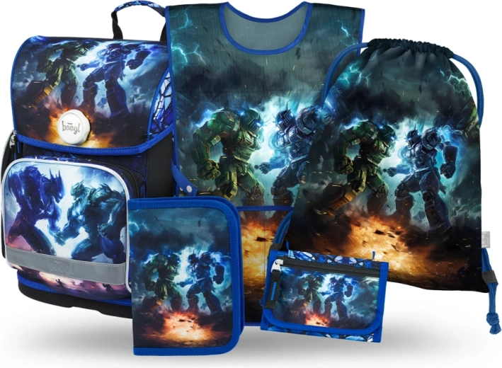 Set scolastico 5 in 1 Baagl Robot – cartella, astuccio, sacca, grembiule e portafoglio