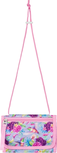 Portafoglio da collo con motivo floreale e colibrì