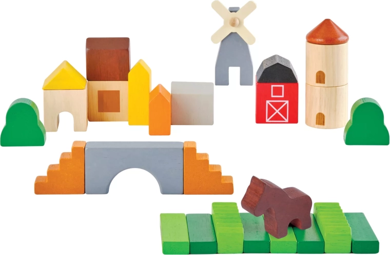 PlanToys set di costruzioni in legno in campagna (Country Blocks)