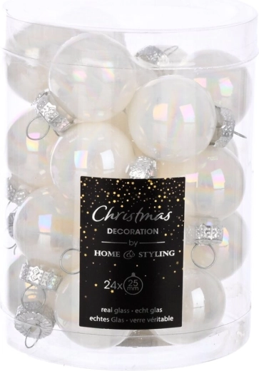 Palline di Natale in vetro bianco madreperla 2,5 cm, 24 pz