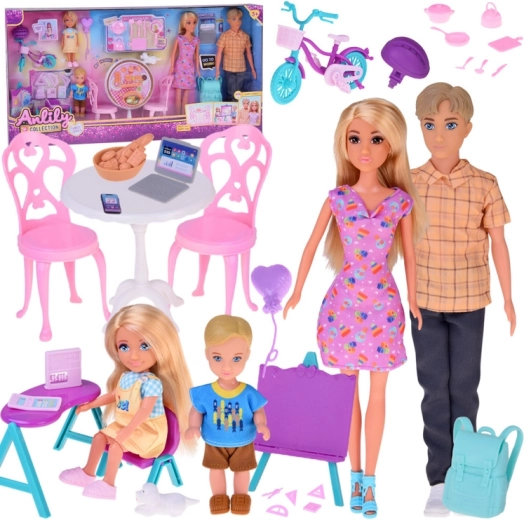 Set familiare di bambole con genitori, bambini e accessori