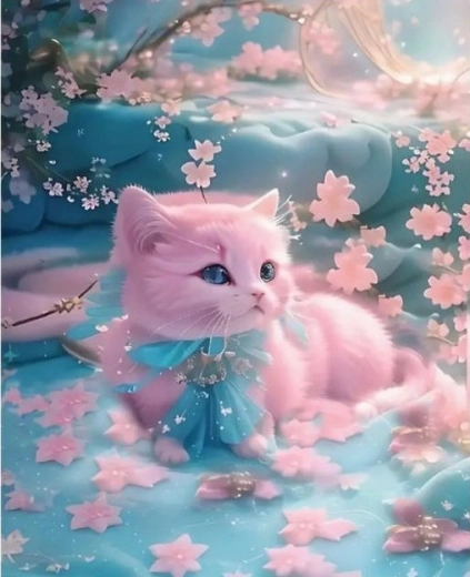 Mosaico di diamanti - Gatto rosa