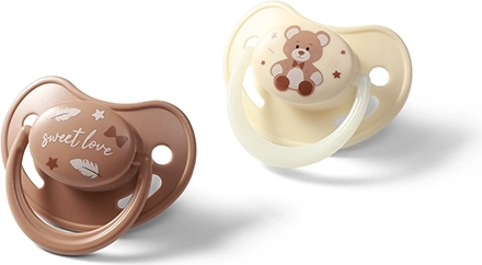 BabyOno succhietti anatomici in silicone 0–6 mesi, 2 pz (giorno + fluorescente)