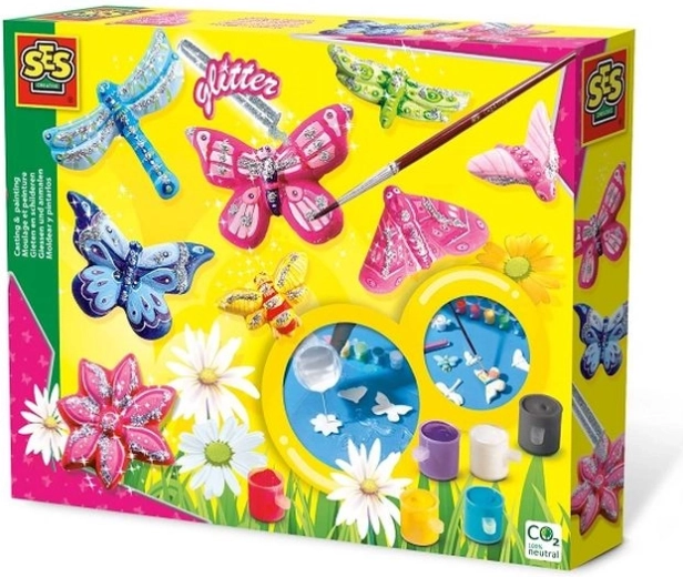 SES set creativo con calchi in gesso e glitter: farfalle e libellule