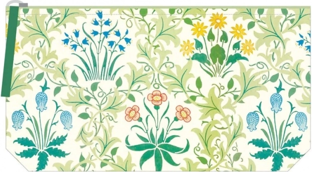 Pochette cosmetica ricamata con motivo di Celidonia di William Morris