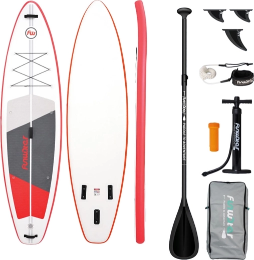 FunWater set paddleboard SUP gonfiabile 335 × 84 × 15 cm, rosso‑bianco