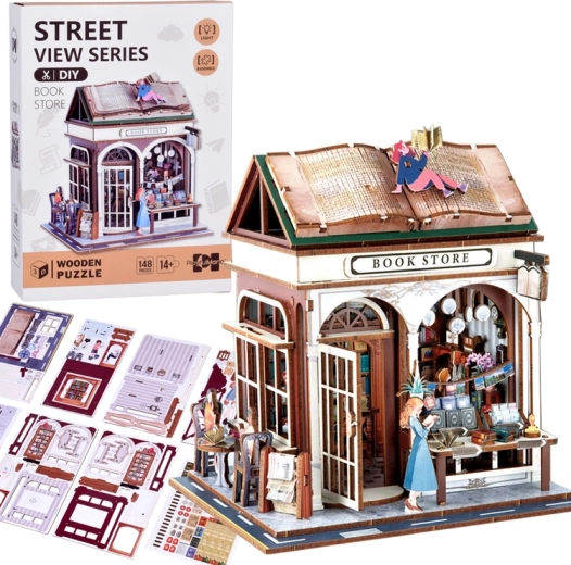 puzzle 3D in legno libreria con luce, 148 pezzi