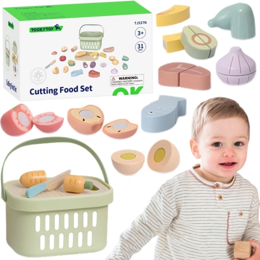 Tooky Toy set di alimenti in legno da tagliare, 31 pezzi