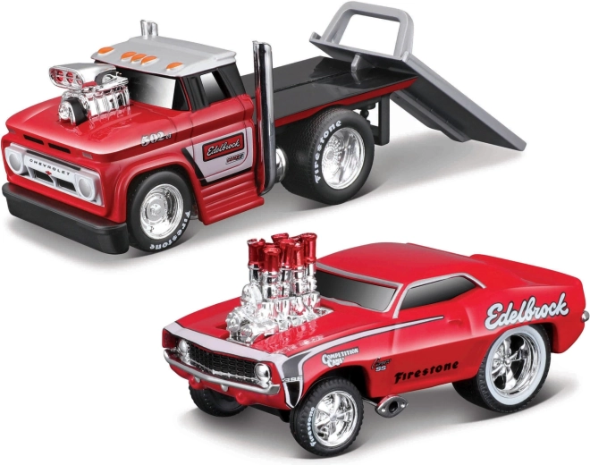 Maisto Muscle Transports 1966 Chevrolet C60 pianale con 1969 Chevrolet Camaro SS 1:64