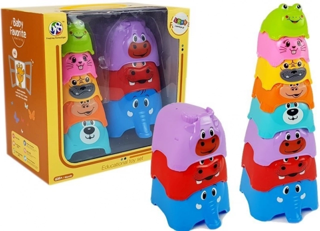 Piramide con tazze in plastica per neonati Animali