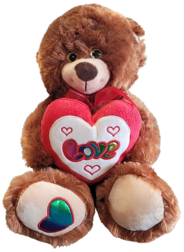 Orsetto di peluche con cuore e fiocco marrone 30 cm
